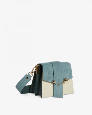 Women's Strathberry Box Crescent Shoulder Bags Blue / Green / Beige | 4723185-UN