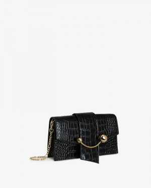 Women's Strathberry Crescent on a Chain Crossbody Bags Black | 5304928-AN