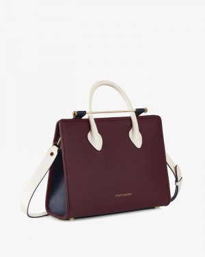 Women's Strathberry Midi handbag Burgundy / Navy / Cream | 8791240-MB