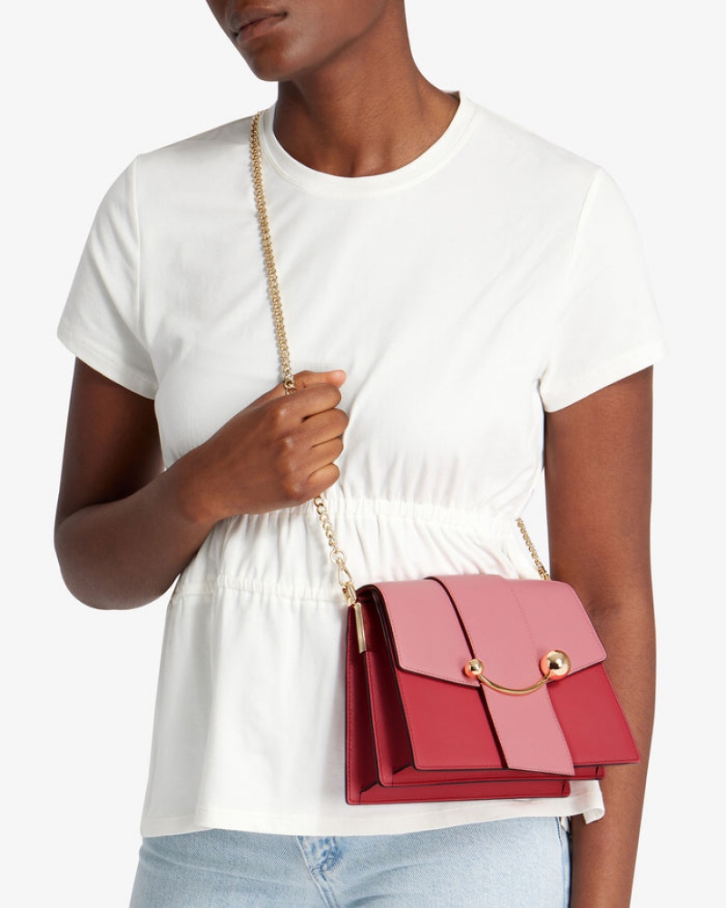 Women's Strathberry Box Crescent Shoulder Bags Red / Pink | 5734609-UN