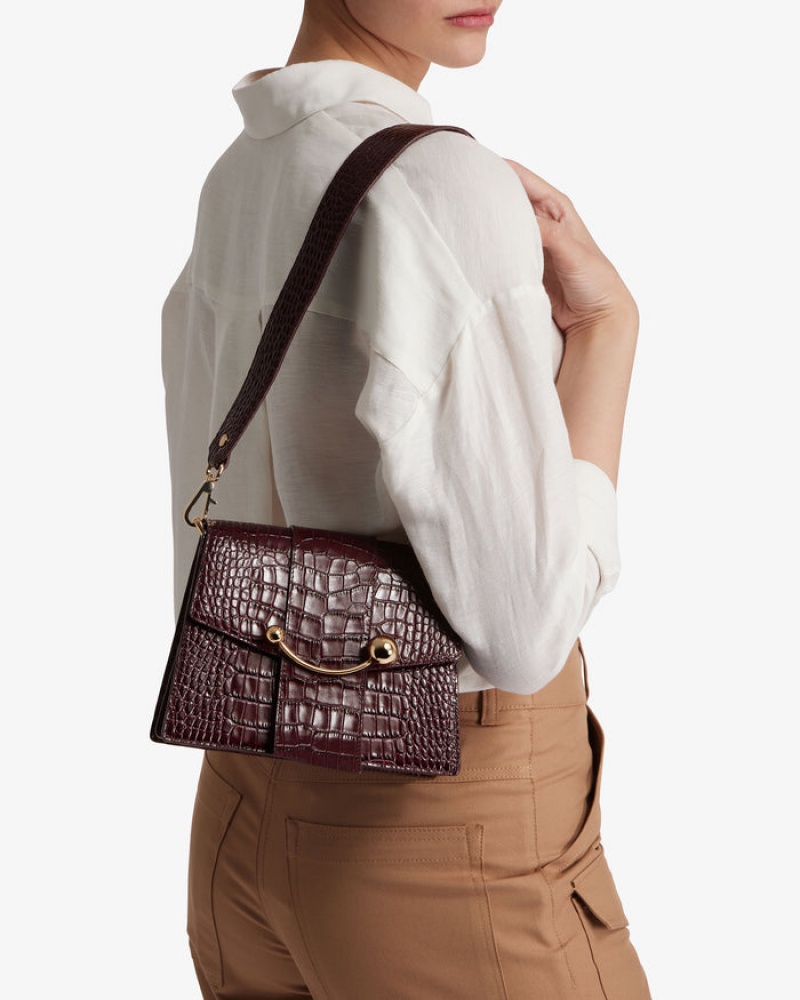 Women's Strathberry Box Crescent Shoulder Bags Burgundy | 8497620-IW