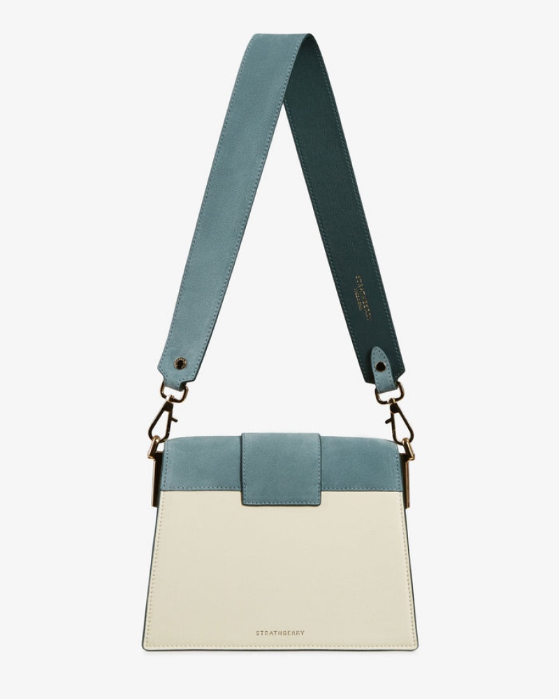 Women's Strathberry Box Crescent Shoulder Bags Blue / Green / Beige | 4723185-UN