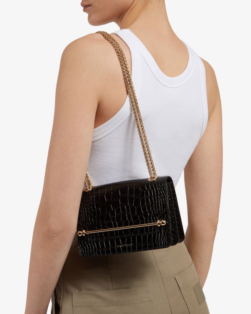 Women's Strathberry East/West Mini Crossbody Bags Black | 8623754-OV