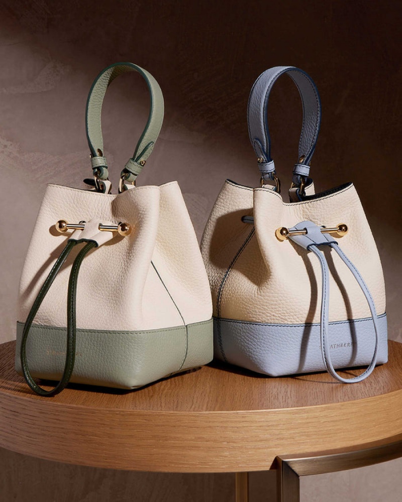 Women's Strathberry Lana Osette Bucket Bags White / Green | 2579846-HO