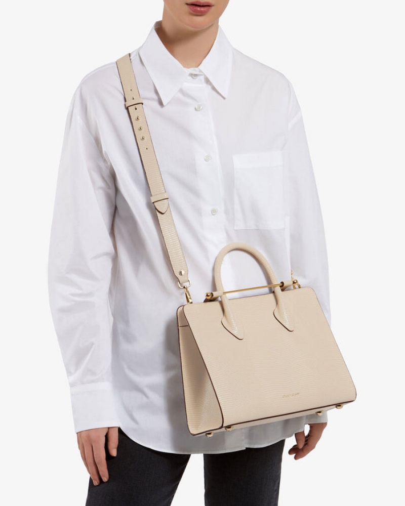 Women's Strathberry Midi Tote Bags Beige | 8410675-HQ