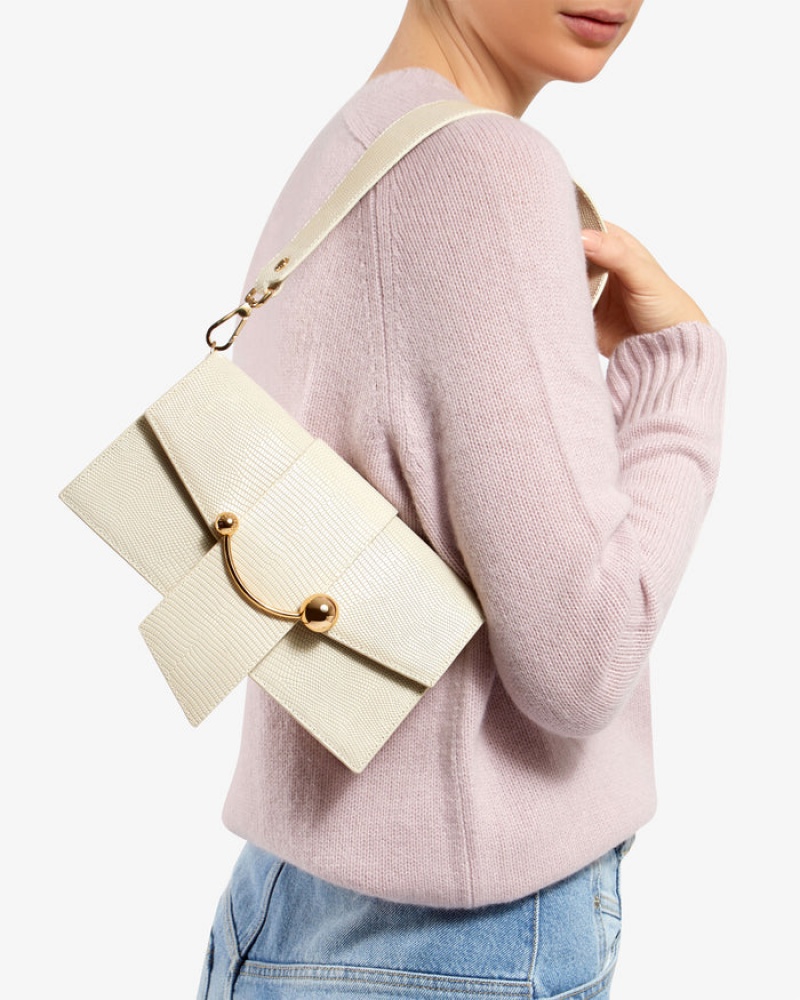 Women's Strathberry Mini Crescent Shoulder Bags White | 7206583-KM