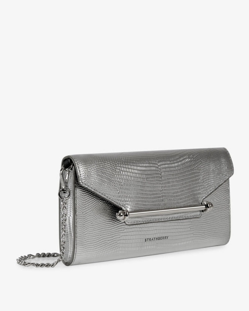 Women\'s Strathberry Multrees Chain Wallet Crossbody Bags Silver | 1508963-TS