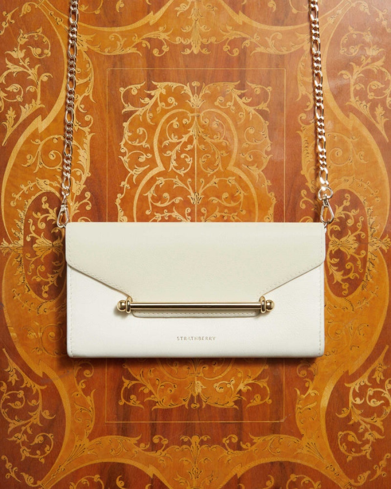 Women's Strathberry Multrees Chain Wallet Cream | 1304269-HF